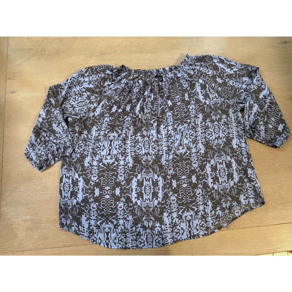 Apt 9 Woman 1X Blouse Blue Brown Snakeskin Abstract Print 3/4 Sleeve Peasant Top